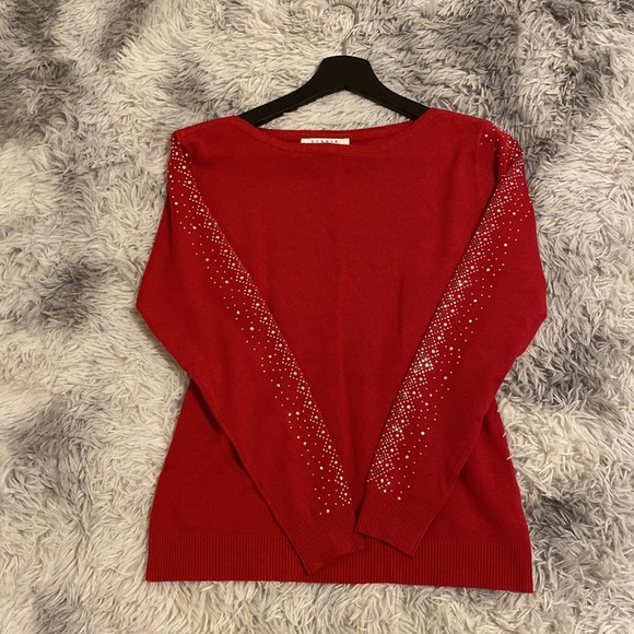 Red sweater with some sequin on the sleeve for women,MP - Picture 2 of 9